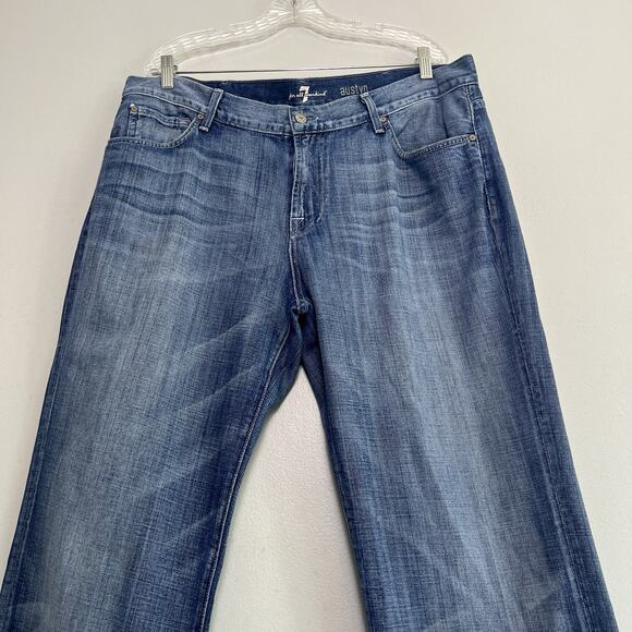 7 For All Mankind Men's Austyn Jeans Sz 40x34 Faded Denim Straight Leg Blue - Picture 6 of 16